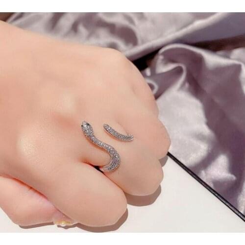 2021 Fashion Gold Silver Color Snake Ring Micro-Inlaid Zircon for Women Men Sexy Opening Ring Wholesale