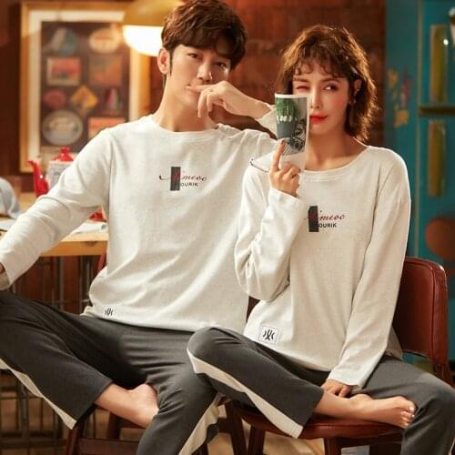 2021 Spring Autumn Couple Cotton Long Sleeve Pajama Sets For Men Cute Cartoon Sleepwear Suit Pyjamas Women Homewear Home Clothes