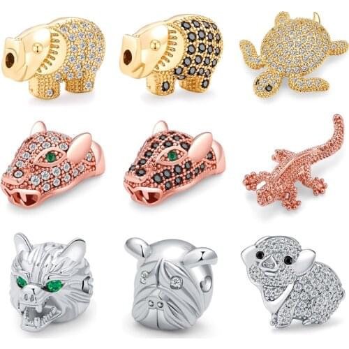 3 pcs/lot Micro Pave AAA Zirconia Animal Charms Copper Loose Spacer Beads For DIY Jewelry Making Accessories Wholesale