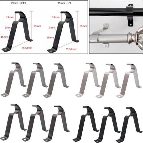 3pcs Curtain Rod Brackets Heavy Duty Metal R Type Rod Holders Support Curtain Pole Wall Brackets with Screw