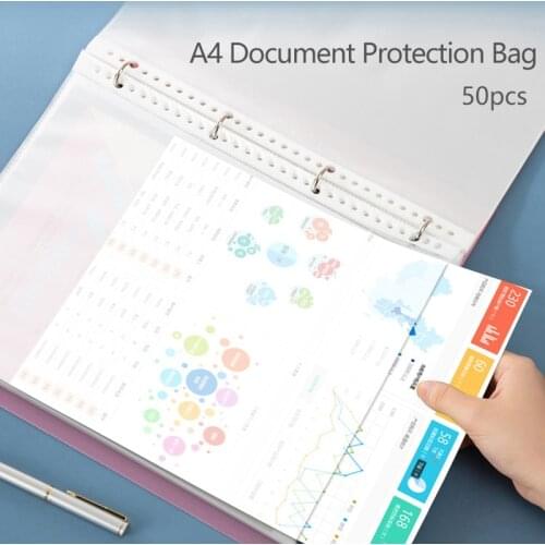 50pcs A4 File Protection Film Transparent 2/3/4/11 Holes Folder Bag Punched Folders Filing Loose Leaf Document Sheet Protectors