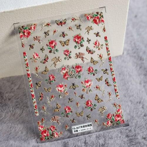 5D Embossed Nail Sticker Nail Art Jewelry Rose Garden DIY Nail Decorations Three-dimensional Butterfly Flower Nail Design