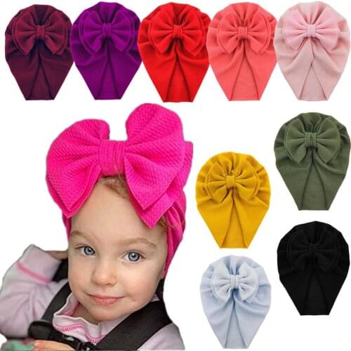 9 PCS/LOT, Baby Girls Fabric Hair Bow Turban Hat, Big Messy Bow Beanie Hats Baby Shower Gift