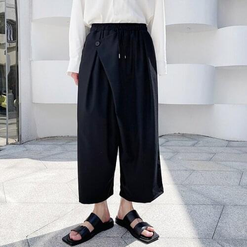 Large summer cool and light wind tight waist relaxed, wide leg personality, all kinds of straight tube nine point pants damp men