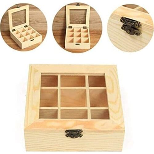 Wooden Tea Caddies Tea Bag Jewelry Organizer Chest Storage Boxes 6/9 Compartments Tea Boxes Wood Sugar Packet Container