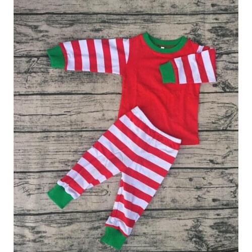Children red stripe green cuff Christmas pajamas fall winter warmth and comfort baby pajamas suits