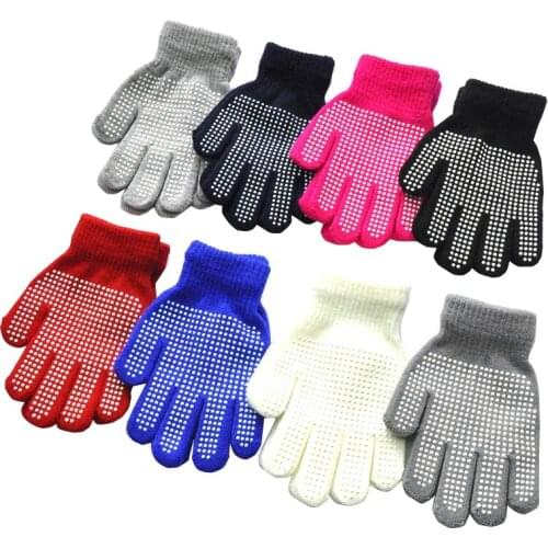 Childrens Winter Warm Non-slip Gloves Dot Particles for 3-7years Boy and Girls Outdoor Riding Gloves Solid Color Knitted Gloves
