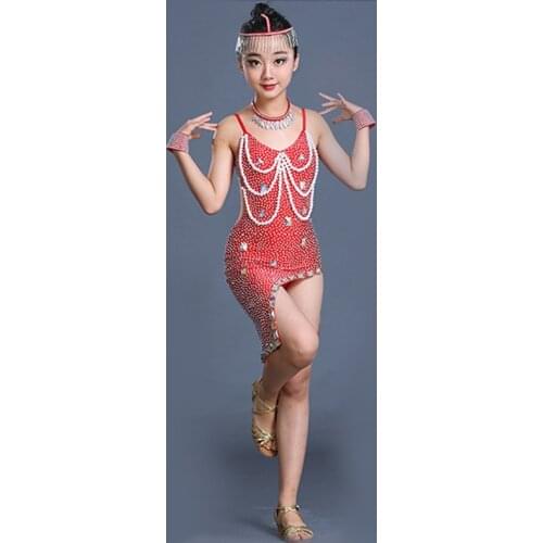 Child kid children professional latin dance dress for girls fringe costumes for kids modern junior Sequin Beads Ballroom salsa