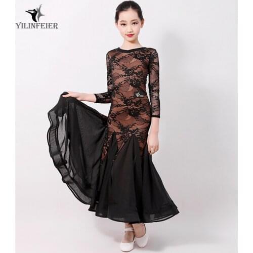 Childrens National Standard Dance Dress Long Sleeve Perspective Practicing clothes 797