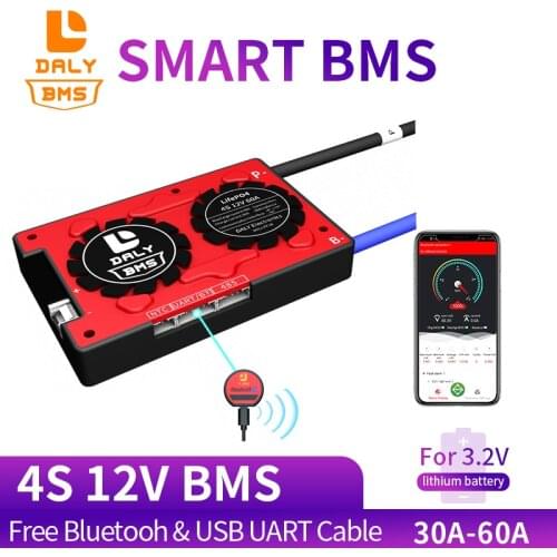 Daly Smart Bms 3.2V 4s 30A 40A 60A With BT LiFepo4 BMS PCM Battery With Balance For lili ion Lipo Battery Cell Pack Module