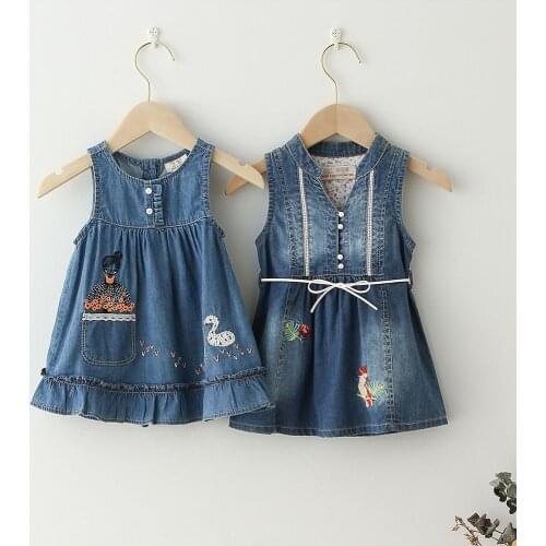 Baby Girls Denim Dress Summer Girls Party Dress With Belt Children Short Sleeve Casual Baby Girl Clothing Kids Birthday Dresses