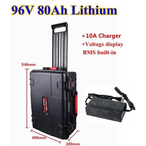 GTK waterproof 96v 80ah lithium li ion battery pack BMS 100A for 96V RV AGV Marine solar storage system motorcycle+10A Charger