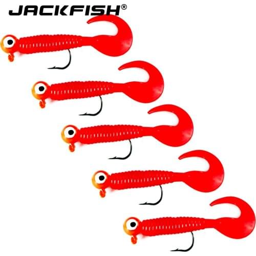 JACKFISH 5pcs/6CM/5G Jig head lead hook fishing hook lead Jig 3D eyes lure hard baits soft worm fishing tackle accessories
