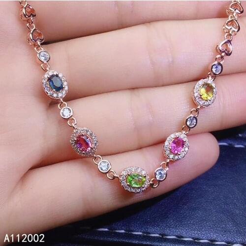 KJJEAXCMY fine jewelry natural Tourmaline 925 sterling silver new women gemstone hand bracelet support test luxury lovely