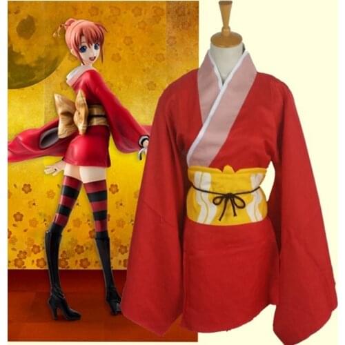 Amine Gintama Kouka Kagura Cosplay Custom Adult Size Wedding Dress Hanging Shaft Improved Kimono Uniforms Cosplay Costume