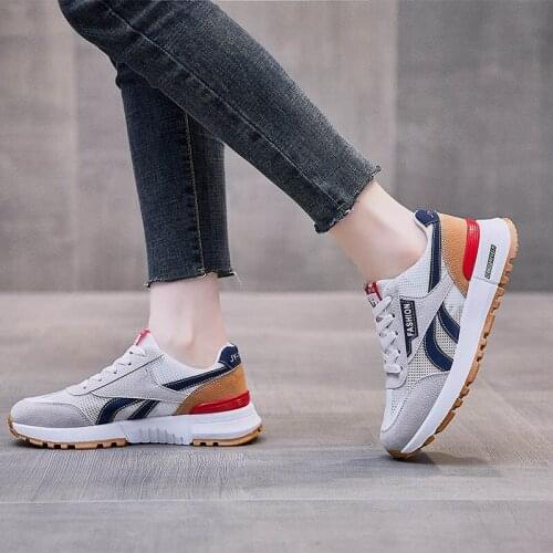 Women Shoes New Casual Mesh All-Match Women Sneakers Mixed Colors Breathable Lace-Up Women Jogging Shoes 2021New Women Shoes