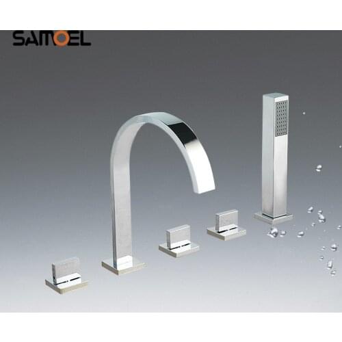 Brass Five-piece Bathtub Faucet 5 hole Separated Split Bath Tub Hot and Cold Water Mixer Tap with Handheld Shower BF1020