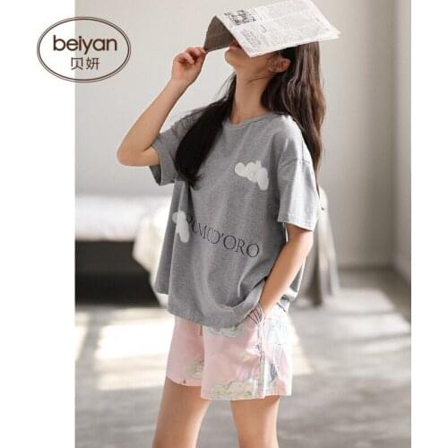 Summer Short-sleeved Cute Fashion Female Comfortable Leisurewear Thin Cotton Pajamas Suits