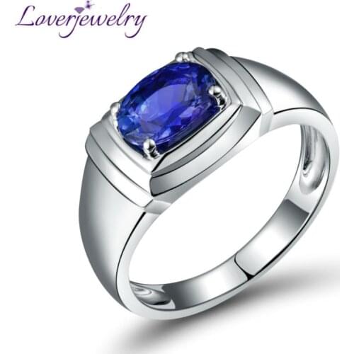 LOVERJEWELRY Tanzanite Ring Man Oval 6x8mm Natural Tanzanite Stone Solid 18Kt White Gold Mens Rings Jewelry For Husband Gift