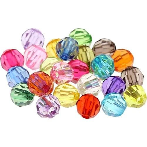 500PCs Doreen Box Mixed Acrylic Spacer Beads Faceted Round 6mm For DIY Bracelet Jewelry Making Findings Wholesale, Hole: 1mm