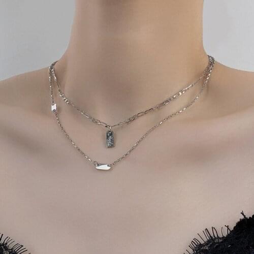 VSnow Minimalist Double Layer Square Geometric Chokers Necklace for Women Delicate Asymmetric Stainless Steel Necklace Jewelry