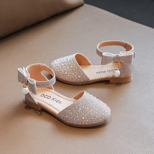Children Fashion Crystal Bow Baby GirlS Princess Dress Beach Shoes Kids Summer Dance Sandals 2021 3 4 5 6 7 8 9 10 11 12 Years