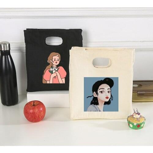 Fashion Harajuku Canvas Lunch Bags Canvas School Food Storage Bag Aesthetic Functional Picnic Pouch Office Protable Thermal Box
