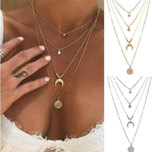 Fashion Personality New Multi-Layer Moon Disc Pendant Necklace WomenS Items Jewelry Gifts