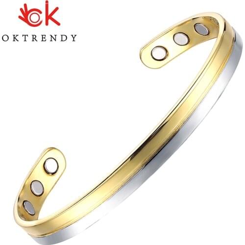 Oktrendy Magnetic Pure Copper Cuff Bangle For Women 8mm Adjustable Health Energy Gold silver-Color Matching Magnetic Bangles