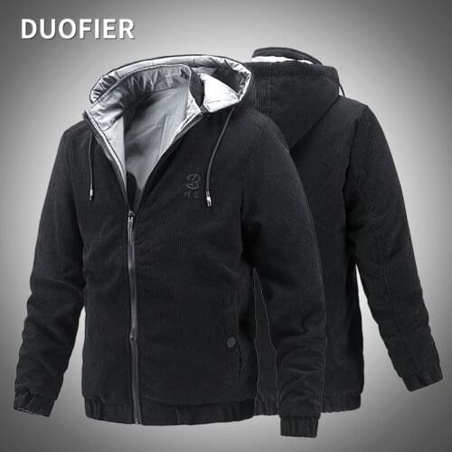 Winter 2021 Men Hoodie Jacket Detachable Zipper Reversible Jackets Man Fashion Print Embroidery Coats Mens Drawstring Outerwear