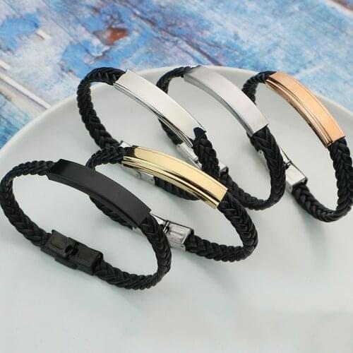 PU Leather Mens Stainless Steel Bracelet Fashion Trend Hip Hop Men and Women Bracelet Jewelry Wholesale Support Custom Logo