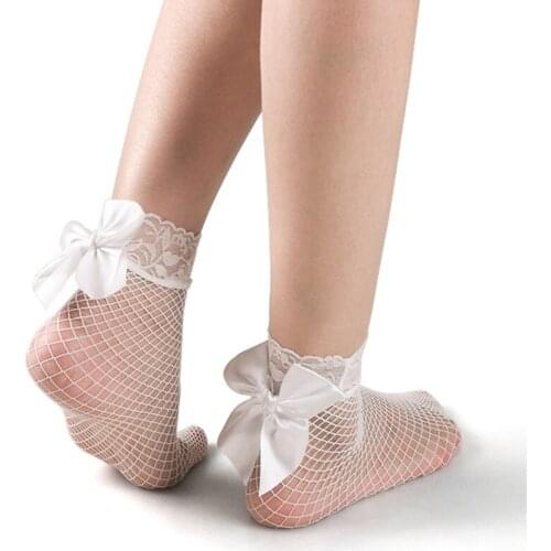 New Bow Knot Fishnet Socks Streetwear Girls Bow Socks Womens Harajuku Black Breathable Sexy Hollow Out Mesh Nets Socks Ladies