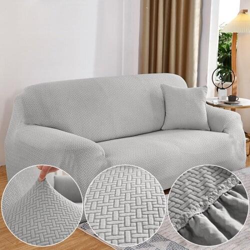 Solid Geometric Jacquard Sofa Cover For Living Room All Cover Elastic Corner Couch Slipcover Sofa Protector 1/2/3/4 Seat 45011