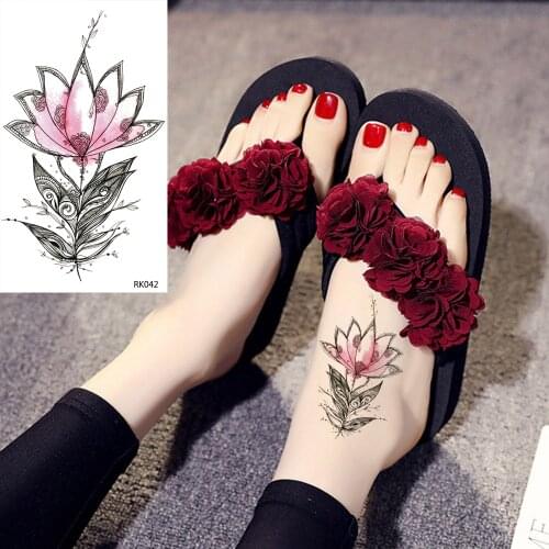 OMMGO Lotus Buddha Henna Leaf Flora Temporary Tattoos Sticker Fashion Flower Waterproof Custom Tattoo Art Fake Tatoos Makeup