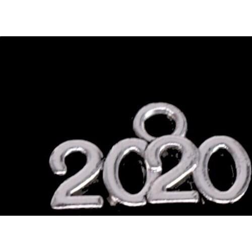 20pcs 2020 Letter Antique Making Pendant Fit,Vintage Tibetan Bronze Silver Color,DIY Handmade Jewelry 10x14mm