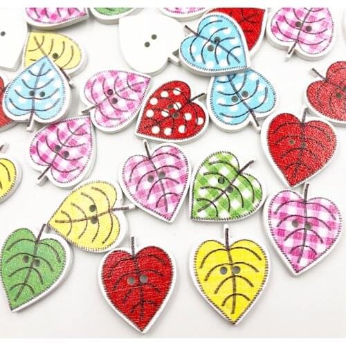 24x18mm Mixed Heart Trees Wooden Buttons For Clothes Crafts Sewing Decorative Needlework Scrapbooking DIY Accessories WB688