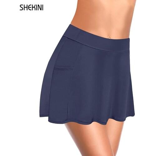 SHEKINI Womens Swimsuits High Waisted Swim Skirt Bikini Bottom With Side Pocket Casual Skirt Solid Swimdress Tankini Shorts