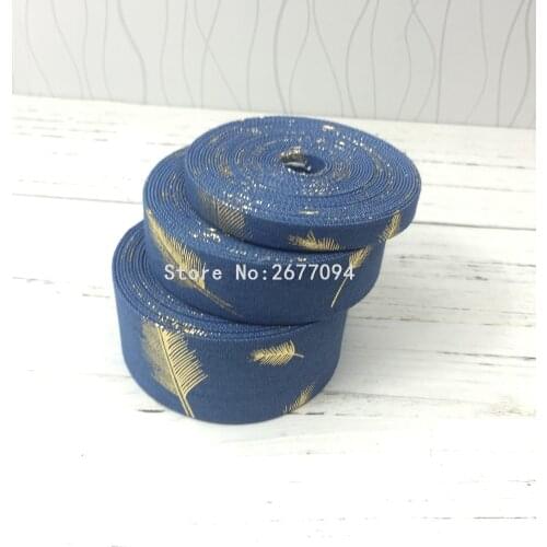 5M/L 10 25 40mm Golden Feather Printed Fabric Ribbon Roll Jean Cowboy Demin Wedding Layering Craft DIY Choker Necklace Material