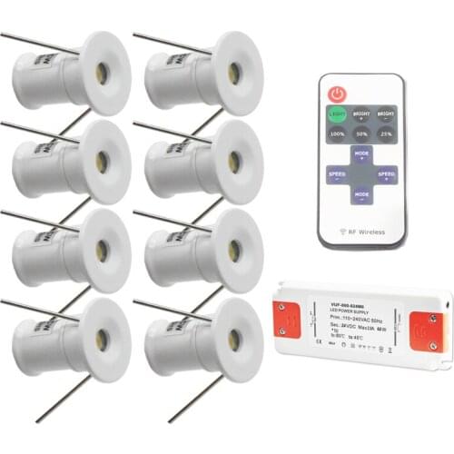 Dimmable Remote 1W LED Mini Spotlight 15mm Cut Recessed Ceiling Downlight 12V with Slim Power Transformer and Christmas Strip