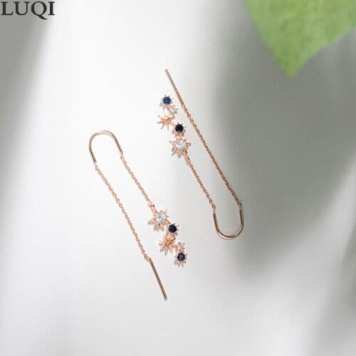 Womens Fashion S925 Silver Plated Rose Gold Blue Starry Sky Long Personality Earline SE1284