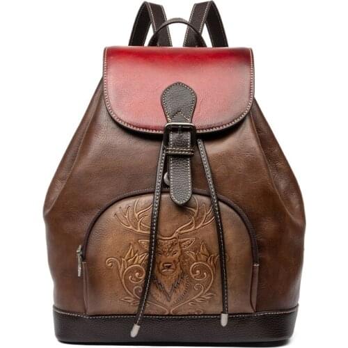 YourSeason Ladies Genuine Leather Embossed Backpack 2021 Nature Soft Cowhide Womens Retro Large Capacity Outdoor Travel Bags