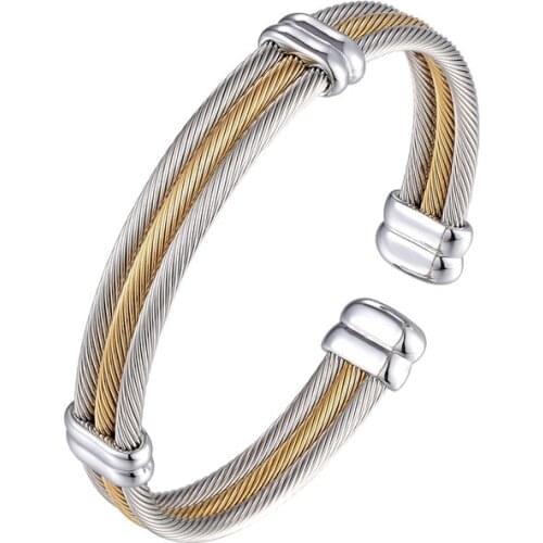 Adjustable Size Three-row Cable Bangle For Women Top Quality Stainless steel Women Jewelry Gold And Silver Color Bracelet