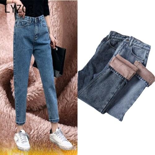 Winter Warm Jeans Women 2020 Thick Fleece Velvet Jeans For Women Casual Mom Womens Harem Warm Black Jeans Pant Denim Trousers