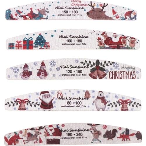 10pcs Nail File Polishing Strips Christmas Flower Printed Sponge Nail Manicure Nail Buffer 80/100/150/180/240