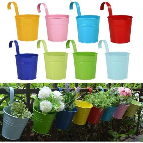 10pcs Metal Flower Hanging Flower Pot Hook Wall Removable Candy Color Iron Bucket Tin Garden Balcony Hanging Succulent Basket
