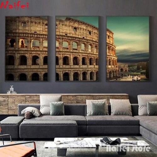 3 Panels 5D Diy Diamond Painting The Roman Colosseum Tyle Architecture Landscape Full Drill Rhinestone Embroidery Mosaic Decor
