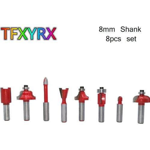 8pcs 8mm Shank Router Bit Set Trimming Flush Bit Straight Milling Cutter for Wood Tungsten Carbide Woodworking Tools
