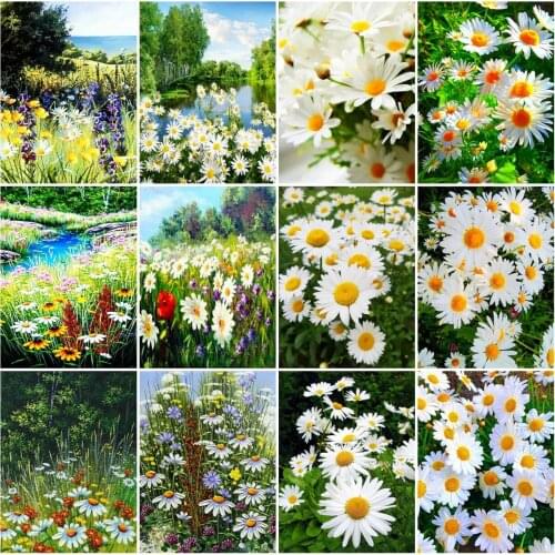 AZQSD Diamond Painting Daisy Cross Stitch Kits Full Square Rhinestones Diamond Embroidery Flower Mosaic Needlework Home Decor
