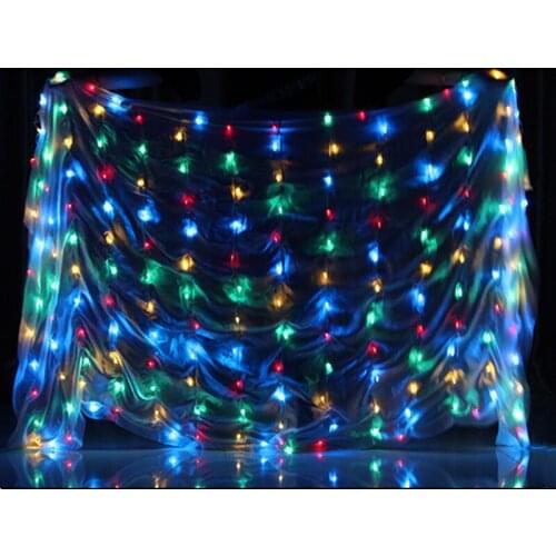 Belly dance scarf Stage Performance Prop Dance led costume 100% Silk veil Belly Dance Accessories LED Veil 200 Pieces Lamps