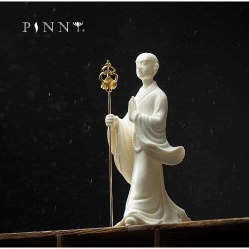 PINNY White Porcelain Zen Statues Ceramics Buddha Figurine Zen Creative Ornaments Home Decoration Accessories Modern
